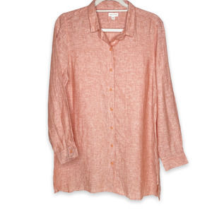Garnet Hill Linen Rose Casual Tunic Button Up Shirt Petite Medium